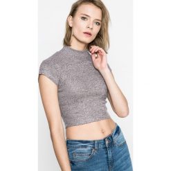 Review - Top. Szare topy damskie Review, z dzianiny, z okrągłym kołnierzem, z krótkim rękawem. W wyprzedaży za 34.90 zł.