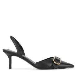 Szpilki Badura. Czarne sandały damskie Badura, bez wzorów, bez obcasa, bez zapięcia. Za 399.99 zł.