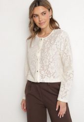 Beżowa Bawełniana Ażurowa Bluzka na Guziki Faneonia. Brązowe bluzki damskie Born2be, l, w ażurowe wzory, z bawełny, eleganckie, bez kołnierzyka, bez ramiączek. Za 109.99 zł.