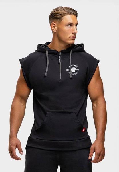 Huntley Bluza z kapturem bez rękawów - Czarny. Czarne bluzy męskie GORILLA WEAR, xl, bez wzorów, z bawełny, z kapturem, na fitness i siłownię. Za 305.00 zł.