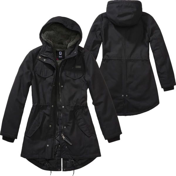 Parka dla kobiet Brandit Marsh Lake. Czarne parki damskie Brandit, xl, z aplikacjami, z futra, z kapturem. Za 535.60 zł.