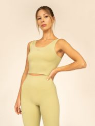 4F Crop-top treningowy z materiałów z recyklingu damski 4F x Anna Lewandowska L. Niebieskie koszulki sportowe damskie 4f, l, bez wzorów, z materiału, bez kołnierzyka, bez ramiączek, na fitness i siłownię. Za 149.99 zł.