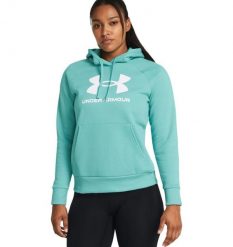 Bluza sportowa damska Under Armour Rival Fleece Big Logo. Niebieskie bluzy sportowe damskie Under Armour, l, bez wzorów, z bawełny, z kapturem, tenisowe. Za 405.99 zł.
