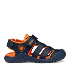 Sandały Geox. Niebieskie sandały chłopięce Geox, bez zapięcia. Za 209.99 zł.