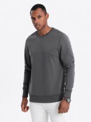 Bluza męska bez kaptura BASIC - grafitowa V10 - Rozmiar: S. Szare bluzy męskie Ombre Clothing, m, bez wzorów, z bawełny, bez kaptura. W wyprzedaży za 39.99 zł.