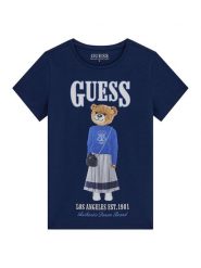 Guess T-Shirt J6RI10 K6YW4 Granatowy Regular Fit. Niebieskie t-shirty i topy dla dziewczynek Guess, z aplikacjami, z bawełny, bez ramiączek. Za 119.99 zł.