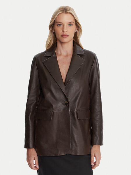 Marella Marynarka Icone 2523446044 Brązowy Regular Fit. Brązowe żakiety damskie Marella, bez wzorów, ze skóry. Za 2,199.00 zł.