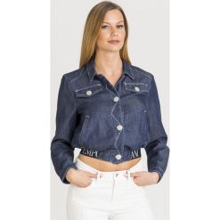 KURTKA Emporio Armani. Niebieskie kurtki damskie Emporio Armani, bez wzorów, z jeansu, bez kaptura. Za 785.40 zł.