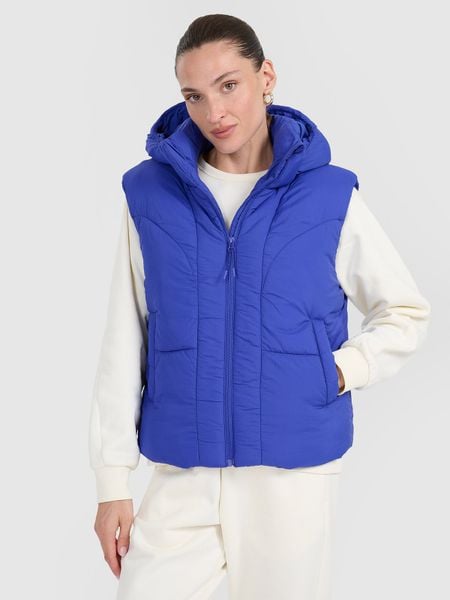 4F Bezrękawnik puchowy z wypełnieniem syntetycznym damski - niebieski XS. Niebieskie kurtki damskie 4f, xs, bez wzorów, z materiału, bez kaptura. W wyprzedaży za 169.99 zł.