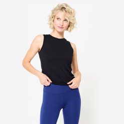 Koszulka do jogi damska Kimjaly bez rękawów. Czerwone koszulki sportowe damskie KIMJALY, m, bez wzorów, z elastanu, bez kołnierzyka, bez ramiączek, na jogę i pilates. Za 69.99 zł.