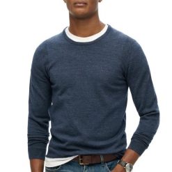 Sweter Męski Superdry Merino Crew. Niebieskie swetry przez głowę męskie Superdry., na zimę, m, bez wzorów, z nylonu, bez kołnierzyka. Za 342.70 zł.
