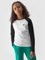 4F Longsleeve regular gładki dziewczęcy - czarny 140 (9-10 lat). Czarne t-shirty i topy dla dziewczynek 4f, bez wzorów, z bawełny, bez ramiączek. W wyprzedaży za 29.99 zł.