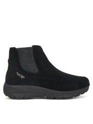 Skechers Sztyblety 169109/BBK Czarny. Czarne botki damskie Skechers, ze skóry, bez obcasa, na płaskiej podeszwie, bez zapięcia. Za 449.99 zł.