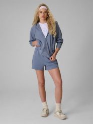 4F Bluza dresowa relaxed z kapturem damska - denim XS. Niebieskie bluzy damskie 4f, xs, bez wzorów, z denimu. Za 169.99 zł.