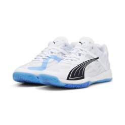 Buty do piłki ręcznej Accelerate NITRO™ SQD PUMA White Bluemazing Black Blue. Białe obuwie sportowe damskie Puma, bez wzorów, z gumy, do piłki ręcznej. Za 699.40 zł.