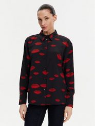 Morgan Koszula 251-CKISS.F Czarny Regular Fit. Czarne bluzki damskie Morgan, bez wzorów, z syntetyku, bez kołnierzyka, bez ramiączek. Za 169.99 zł.