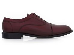 Bordowe półmatowe wiedenki/oxfordy T161. Czerwone eleganckie półbuty Modini Moda Męska, ze skóry, casualowe, bez zapięcia. W wyprzedaży za 360.00 zł.