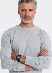 Ombre Longsleeve męski BASIC z okrągłym dekoltem - szary melanż V3 OM-LSBL-0106 L. Szare bluzki z długim rękawem męskie Ombre, l, bez wzorów, bez kołnierzyka. Za 79.99 zł.