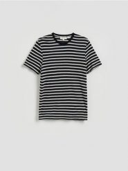 T-shirt regular z lnem - czarny. Czarne t-shirty męskie Reserved, l, bez wzorów, z dzianiny, bez kołnierzyka. Za 159.99 zł.