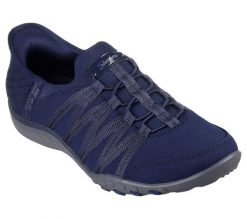 Buty sportowe Sneakersy damskie, Slip-ins: Breathe Easy - Roll With Me. Czarne obuwie sportowe damskie Skechers, bez wzorów, z materiału, trekkingowe. Za 299.99 zł.