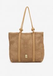 Ciemnobeżowa Torebka Typu Shopper z Plecionki Reviane. Brązowe torebki shopper damskie Renee, bez wzorów, biznesowe, bez dodatków. Za 74.99 zł.
