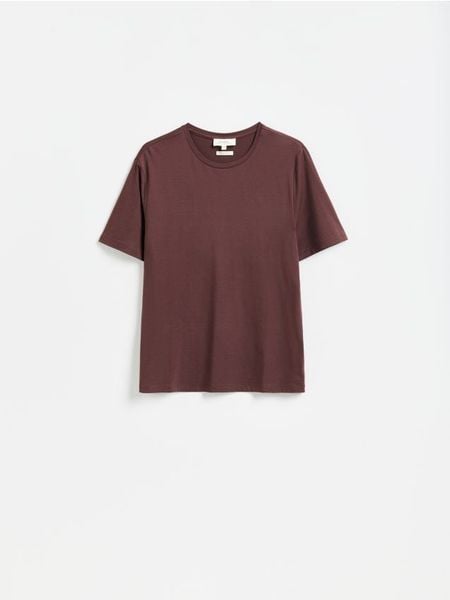 T-shirt regular z modalem - bordowy. Czerwone t-shirty męskie Reserved, l, bez wzorów, z bawełny, bez kołnierzyka. W wyprzedaży za 69.99 zł.