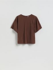 T-shirt z modalem - brązowy. Brązowe t-shirty damskie Reserved, l, bez wzorów, z dzianiny, bez kołnierzyka. Za 109.99 zł.