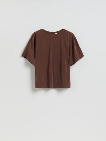 T-shirt z modalem - brązowy. Brązowe t-shirty damskie Reserved, l, bez wzorów, z dzianiny, bez kołnierzyka. Za 59.99 zł.