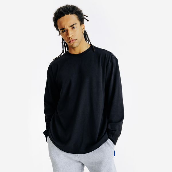 Koszulka długi rękaw męska Elementals. Czarne bluzki z długim rękawem męskie Decathlon, m, bez wzorów, z materiału, bez kołnierzyka. Za 109.99 zł.