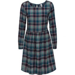Sukienka flanelowa, długi rękaw bonprix niebieskozielono-niebieski mineralny w kratę. Sukienki damskie marki bonprix. Za 89.99 zł.