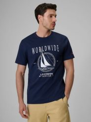 4F T-shirt regular z nadrukiem męski - granatowy XXL. Niebieskie t-shirty męskie 4f, m, bez wzorów, z bawełny, klasyczne, bez kołnierzyka. Za 69.99 zł.