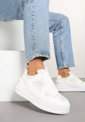 Białe Sneakersy z Brokatowymi Zdobieniami na Platformie Deovirae. Białe obuwie sportowe damskie Renee, z aplikacjami, z jeansu. Za 79.99 zł.