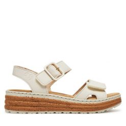 Sandały Rieker. Brązowe sandały damskie Rieker, bez wzorów, bez obcasa, na płaskiej podeszwie, bez zapięcia. Za 255.99 zł.
