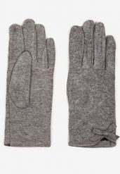 Szare Rękawiczki Dzianinowe z Bawełną Ozdobione Kokardą Filremi. Szare rękawiczki damskie Renee, na jesień, bez wzorów, z bawełny, eleganckie. Za 19.99 zł.