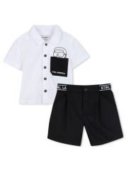Karl Lagerfeld Kids Komplet koszula i szorty materiałowe Z31077 Czarny Regular Fit. Czarne koszule dla chłopców Karl Lagerfeld Kids, bez wzorów, z bawełny, bez kołnierzyka, bez ramiączek. Za 400.99 zł.