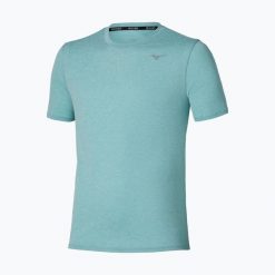 Koszulka do biegania męska Mizuno Impulse Core Tee. Niebieskie koszulki sportowe męskie Mizuno, m, bez wzorów, ze skóry, bez kołnierzyka, bez ramiączek, do biegania. Za 139.99 zł.