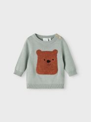 NAME IT Sweter 13207111 Zielony Regular Fit. Zielone swetry dla chłopców Name it, bez wzorów, z bawełny, bez kołnierzyka, bez kaptura. Za 169.99 zł.