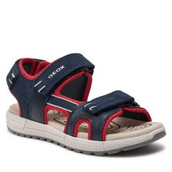 Sandały Geox. Niebieskie sandały damskie Geox, bez wzorów, bez obcasa, na płaskiej podeszwie, bez zapięcia. Za 219.99 zł.