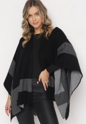 Czarny Niezapinany Kardigan Ponczo Oversize Shelsie. Czarne kardigany damskie Born2be, xl, bez wzorów, bez kołnierzyka, bez ramiączek, bez kaptura. Za 99.99 zł.