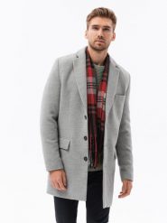 Płaszcz męski klasyczny jednorzędowy - jasnoszary V4. Szare płaszcze męskie Ombre Clothing, na wiosnę, m, bez wzorów, eleganckie, bez kaptura. W wyprzedaży za 199.99 zł.