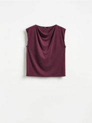Bluzka z modalem - bordowy. Czerwone bluzki damskie Reserved, l, bez wzorów, z dzianiny, bez kołnierzyka, bez ramiączek. Za 69.99 zł.