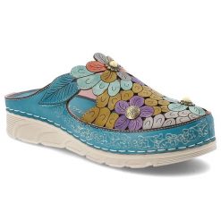 Klapki damskie Laura Vita, cholewka ze skóry naturalnej zapinane na rzep na solidnej podeszwie, niebieskie, Dorry 22 AJ1819-B2. Niebieskie klapki damskie Laura Vita, bez wzorów, ze skóry, bez obcasa, bez zapięcia. Za 309.00 zł.