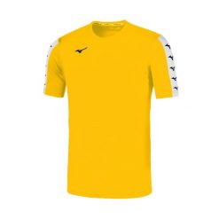 Koszulka Mizuno Nara Tee. Żółte koszulki sportowe męskie Mizuno, l, bez wzorów, z materiału, bez kołnierzyka, bez ramiączek, na fitness i siłownię. Za 140.50 zł.