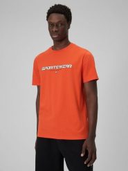 4F T-shirt regular z nadrukiem męski - pomarańczowy L. Brązowe t-shirty męskie 4f, l, bez wzorów, z bawełny, bez kołnierzyka. Za 69.99 zł.