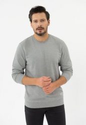 Bluza ze strukturą B-BARRY. Szare bluzy męskie Volcano, m, bez wzorów, z bawełny, bez kaptura. Za 139.99 zł.