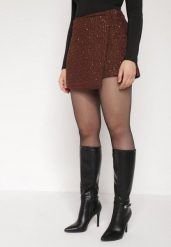 Brązowe Spódnico-Szorty z Wełną i Cekinami Fedara. Brązowe szorty damskie Born2be, l, bez wzorów, z wełny, klasyczne. Za 129.99 zł.