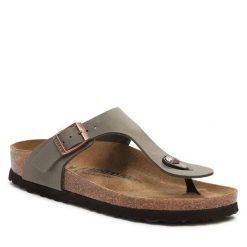 Japonki Birkenstock. Szare klapki damskie Birkenstock, bez wzorów, bez obcasa. Za 449.99 zł.