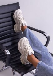 Beżowe Sneakersy na Grubej Nieregularnej Podeszwie z Odblaskowymi Wstawkami Ollavia. Brązowe obuwie sportowe damskie Renee, bez wzorów. Za 79.99 zł.