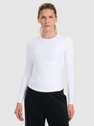 4F Longsleeve slim z prążkowanej dzianiny damski - biały M. Białe t-shirty damskie 4f, m, bez wzorów, z dzianiny, bez kołnierzyka. Za 99.99 zł.