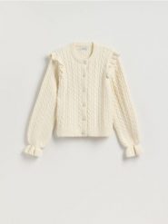 Kardigan z dekoracyjnymi guzikami - kremowy. Białe kardigany damskie Reserved, l, bez wzorów, z dzianiny. Za 139.99 zł.